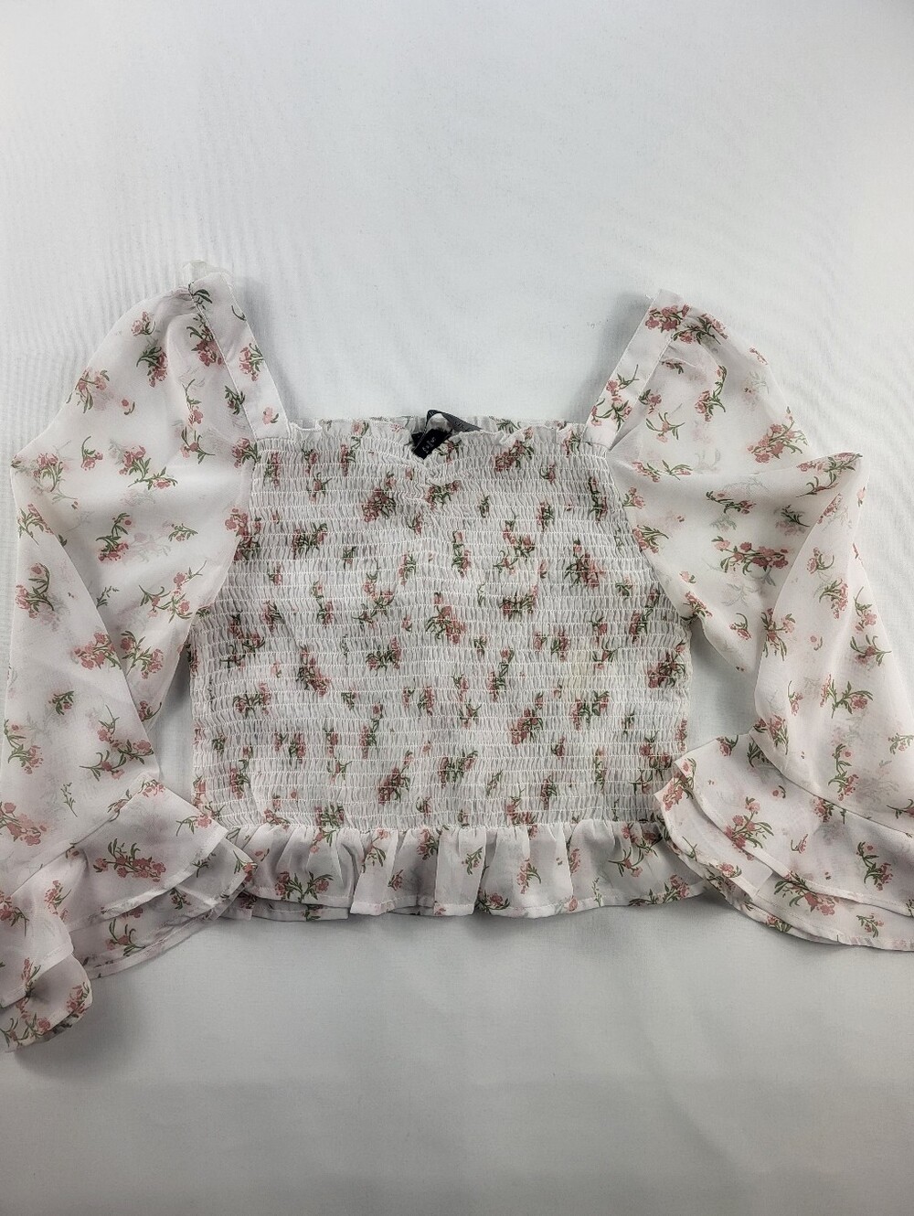 Derek Heart Floral Smocked Long Sleeve Crop Top Blouse